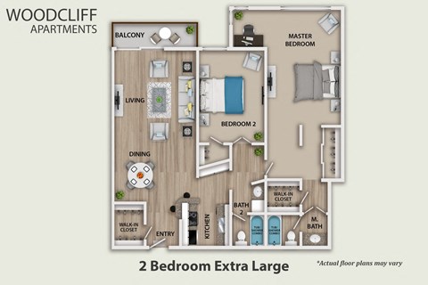 Floor plan for 2 beds, 2 baths, 1100 sqft